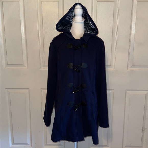 Torrid Dark Blue Hooded Fleece Lined Toggle Coat - Picture 4 of 11